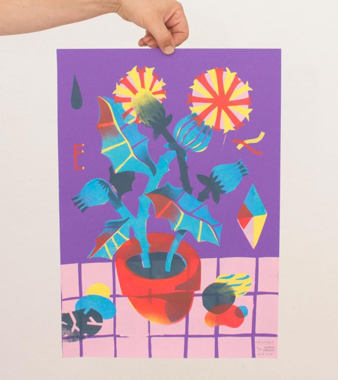 Stencilprint, Artprint, Illustration »Distel«, 35x50cm by Martin Krusche